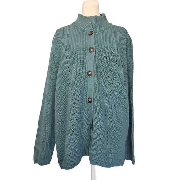 NEW Coldwater Creek Shaker Detail Button Cardigan Women's SZ X-Large Sea Foam - Picture 2 of 14